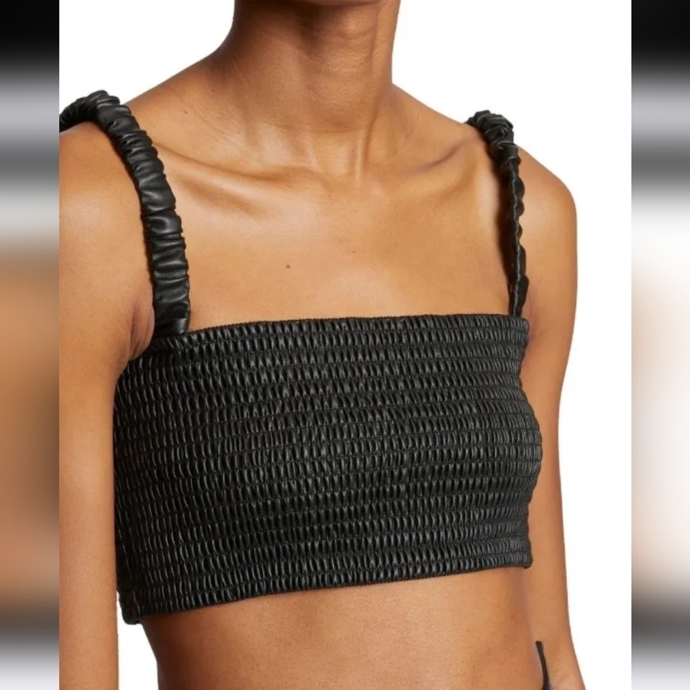 Proenza Schouler White Label Faux Leather Smocked Top